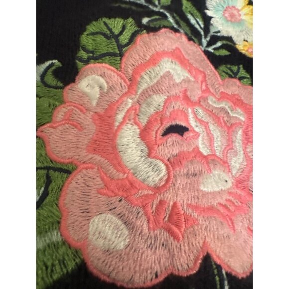 Floral Embroidered Womens Knit Sweater By Loft Large Cotton Blend Black - Picture 3 of 8